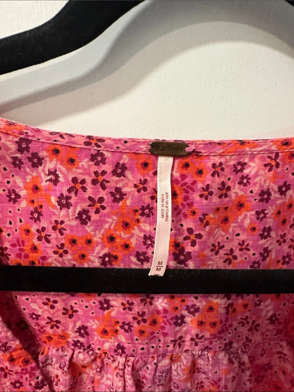 Free People Pink Floral V-Neck Button-Front Blouse